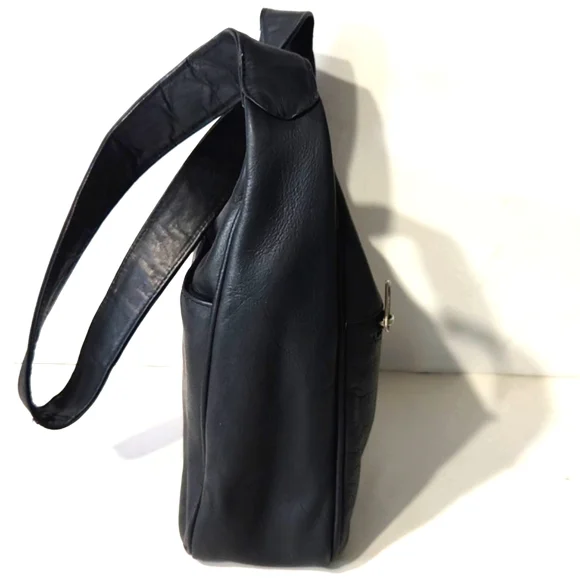 Nino Bossi Genuine Supple Soft Leather Classic Black Shoulder Bag - Picture 4 of 10